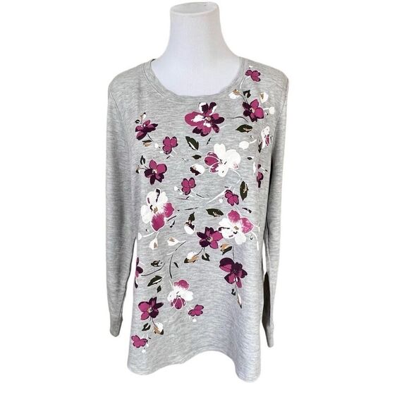 Terra & Sky Floral Graphic Gray Tunic Sweatshirt Minimalist Demure sz 0X (14W) - Picture 1 of 9